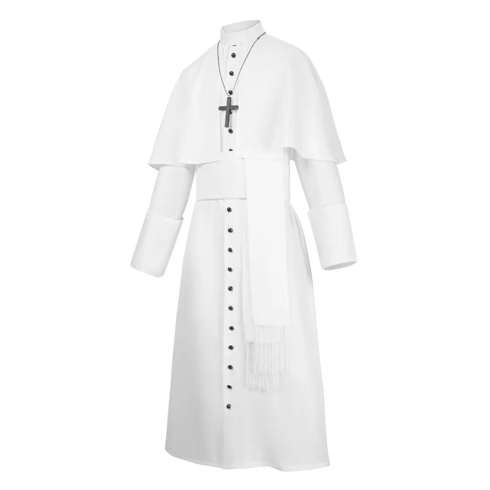 Men's Traditional Roman Catholic Clergy Cassock Robe Set – Complete Liturgical Vestment with Shoulder Cape, Cincture Belt, and Cross Pendant