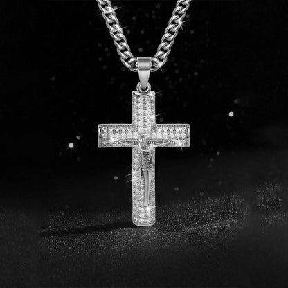 Gold-Plated Cross Necklace for Men Advanced Nanotech Tarnish-Free Cuban Figaro Rope Miami Chains with Jesus Crucifix Pendant