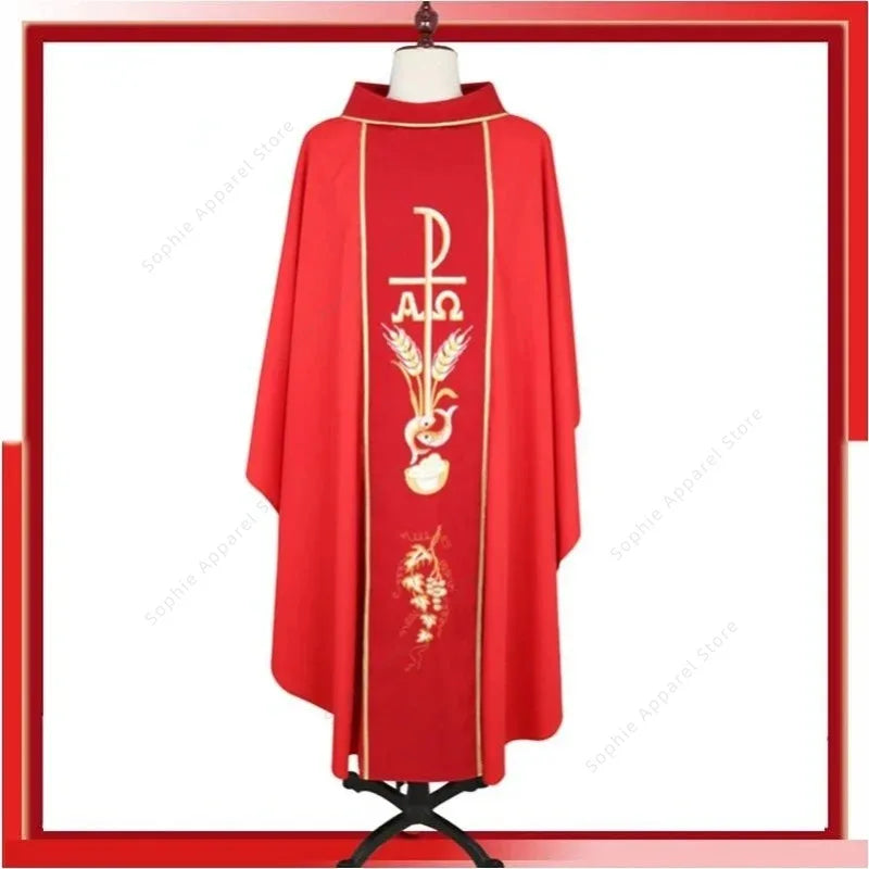 Premium Roman Catholic Chasuble Vestment – Liturgical Priest Mass Gown with Alpha Omega Orphrey