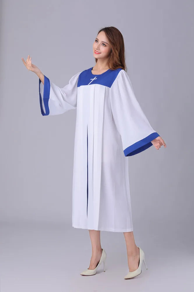 Premium Women's Church Choir Robe – Liturgical Embroidered Cross Gown for Poetry and Worship Classes