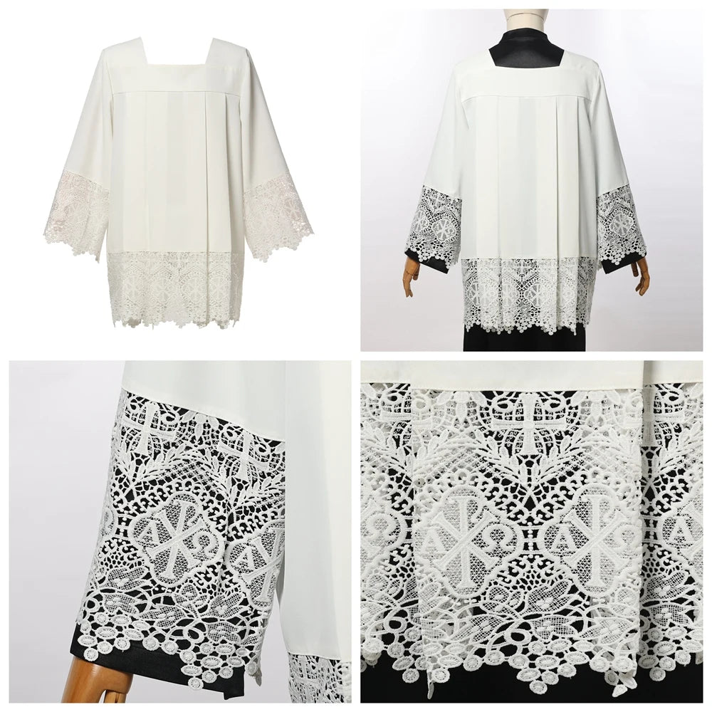 Men's Broadcloth Liturgical Clergy Alb – Traditional Church Surplice with Inserts