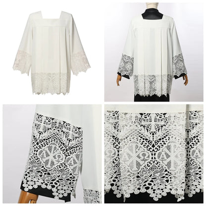 Men's Broadcloth Liturgical Clergy Alb – Traditional Church Surplice with Inserts