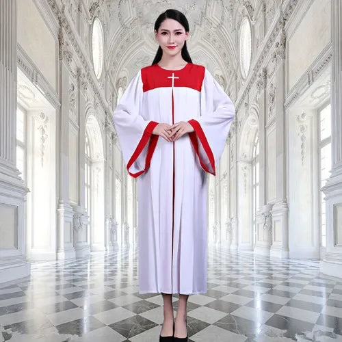 Premium Women's Church Choir Robe – Liturgical Embroidered Cross Gown for Poetry and Worship Classes