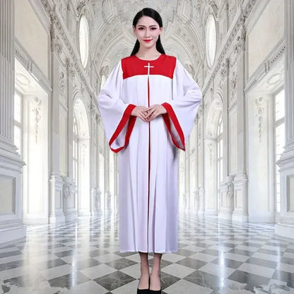 Premium Women's Church Choir Robe – Liturgical Embroidered Cross Gown for Poetry and Worship Classes