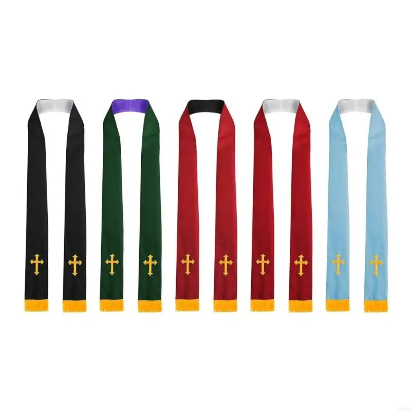 Adult Unisex Reversible Liturgical Clergy Stole – Premium Embroidered Cross Ministry Scarf