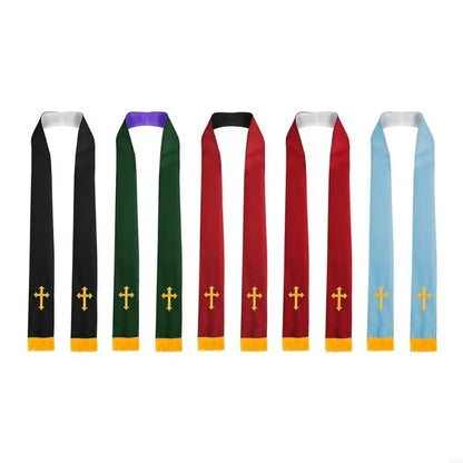Adult Unisex Reversible Liturgical Clergy Stole – Premium Embroidered Cross Ministry Scarf