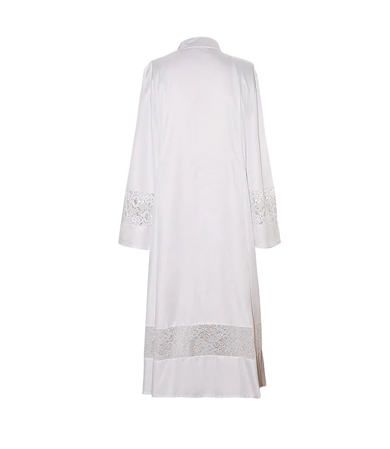 Adult Unisex Medieval Liturgical Alb Cassock Set – Premium Clergy Robe with Guipure Lace Inserts