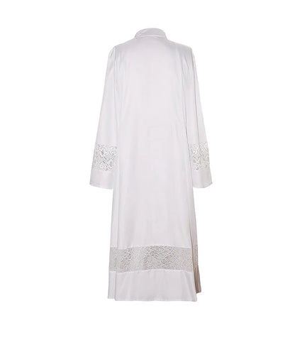 Adult Unisex Medieval Liturgical Alb Cassock Set – Premium Clergy Robe with Guipure Lace Inserts