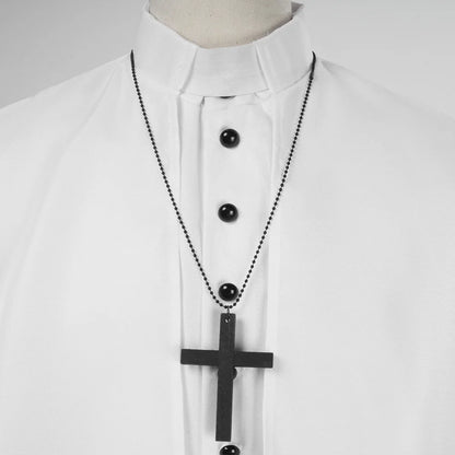 Men's Traditional Roman Catholic Clergy Cassock Robe Set – Complete Liturgical Vestment with Shoulder Cape, Cincture Belt, and Cross Pendant