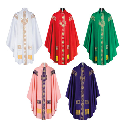Adult Unisex Clergy Chasuble Vestment Set – Premium Liturgical Priest Gown with Stole and Cross Pendant