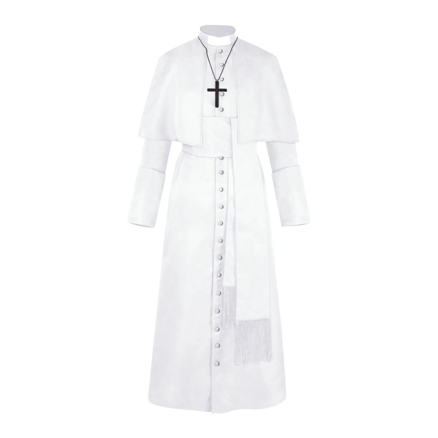 Men's Traditional Roman Catholic Clergy Cassock Robe Set – Complete Liturgical Vestment with Shoulder Cape, Cincture Belt, and Cross Pendant