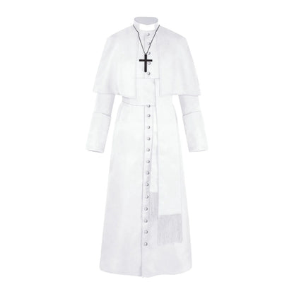 Men's Traditional Roman Catholic Clergy Cassock Robe Set – Complete Liturgical Vestment with Shoulder Cape, Cincture Belt, and Cross Pendant