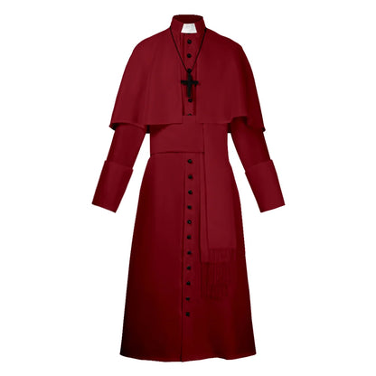 Men's Traditional Roman Catholic Clergy Cassock Robe Set – Complete Liturgical Vestment with Shoulder Cape, Cincture Belt, and Cross Pendant