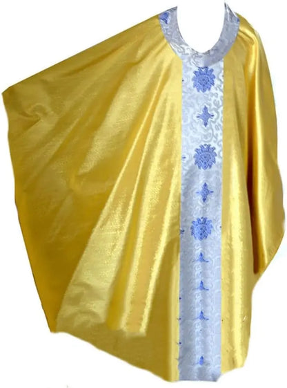 Premium Men's Gothic Chasuble Vestment Set – Metallic Jacquard Mass Gown with Cowl Neck and Fringed Stole