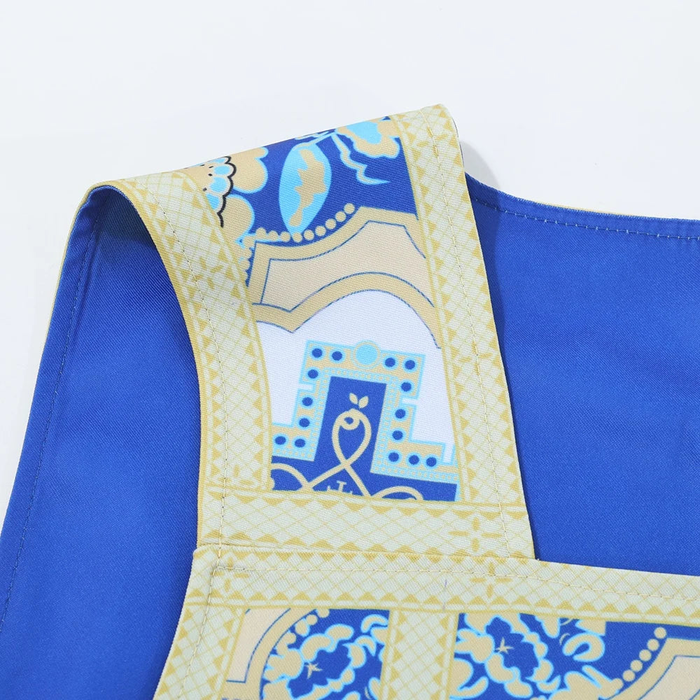 Men's Traditional Roman Catholic Chasuble Vestment – Printed Orphrey Mass Gown with Matching Stole