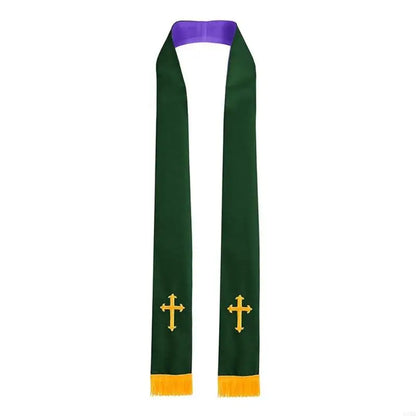 Adult Unisex Reversible Liturgical Clergy Stole – Premium Embroidered Cross Ministry Scarf
