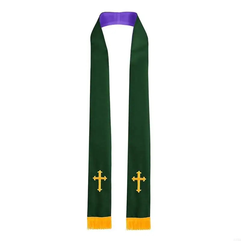 Adult Unisex Reversible Liturgical Clergy Stole – Premium Embroidered Cross Ministry Scarf