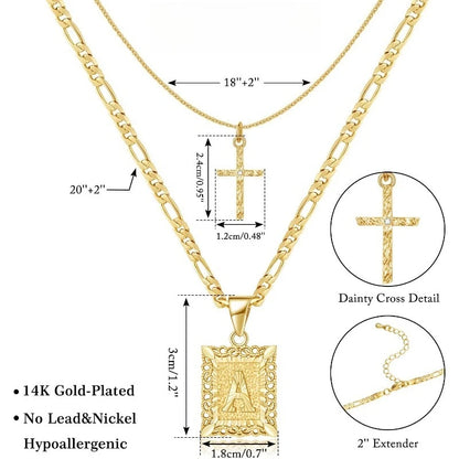 Layered Initial & Cross Necklace Set