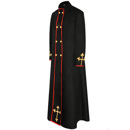 Men's Medieval Liturgical Cassock Cloak – Premium Embroidered Clergy Vestment Trench Coat