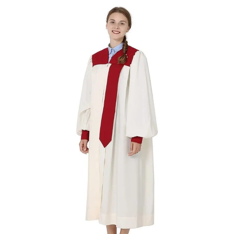 Premium Adult Liturgical Choir Robe Set – Classic Church Uniform with Contrast Yoke and Tied Tie