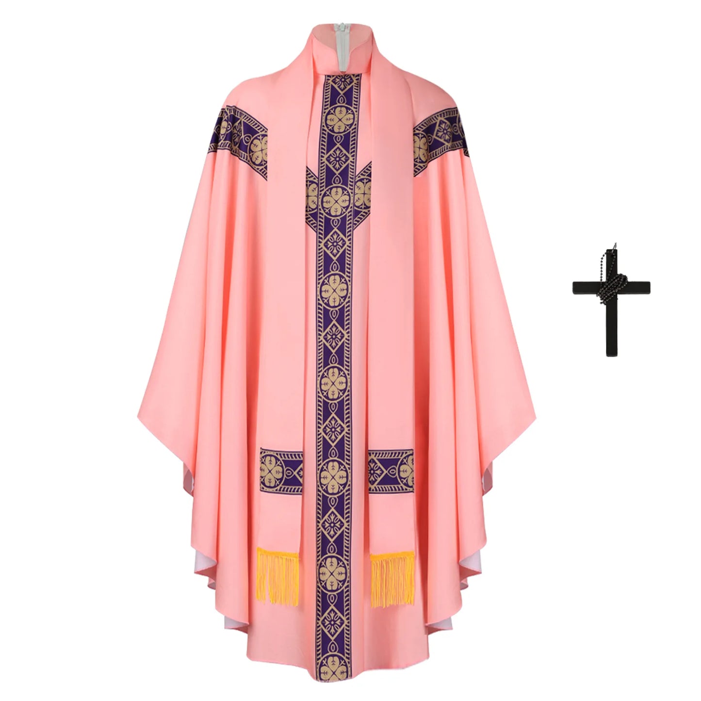 Adult Unisex Clergy Chasuble Vestment Set – Premium Liturgical Priest Gown with Stole and Cross Pendant
