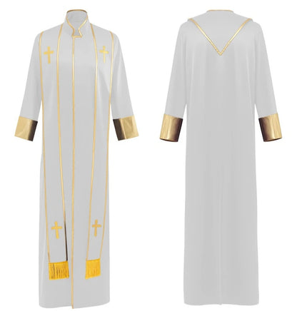 Adult Unisex Clergy Cassock Robe Set – Premium Liturgical Gown with Embroidered Cross Stoles