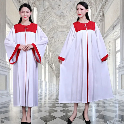Premium Women's Church Choir Robe – Liturgical Embroidered Cross Gown for Poetry and Worship Classes