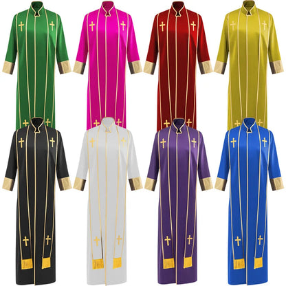 Adult Unisex Clergy Cassock Robe Set – Premium Liturgical Gown with Embroidered Cross Stoles
