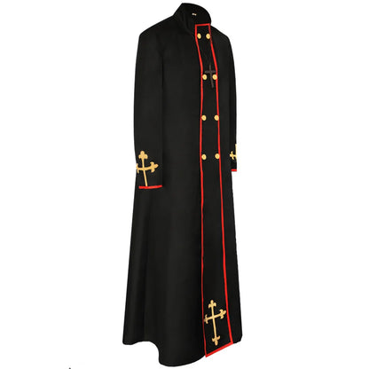 Men's Medieval Liturgical Cassock Cloak – Premium Embroidered Clergy Vestment Trench Coat