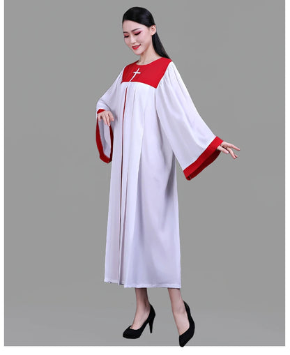 Premium Women's Church Choir Robe – Liturgical Embroidered Cross Gown for Poetry and Worship Classes