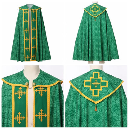 Ecoparty Unisex Medieval Clergy Chasuble Cope – Liturgical Church Vestment Cloak for Ceremonies