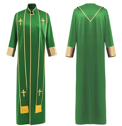Adult Unisex Clergy Cassock Robe Set – Premium Liturgical Gown with Embroidered Cross Stoles