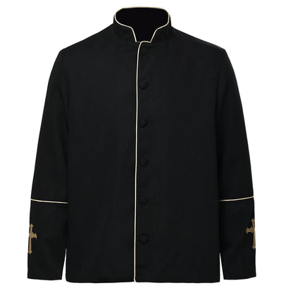 Men Priest Jacket Uniform Catholic Church Cross Pastor Minister Choir Costume