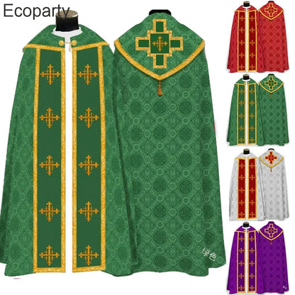Ecoparty Unisex Medieval Clergy Chasuble Cope – Liturgical Church Vestment Cloak for Ceremonies