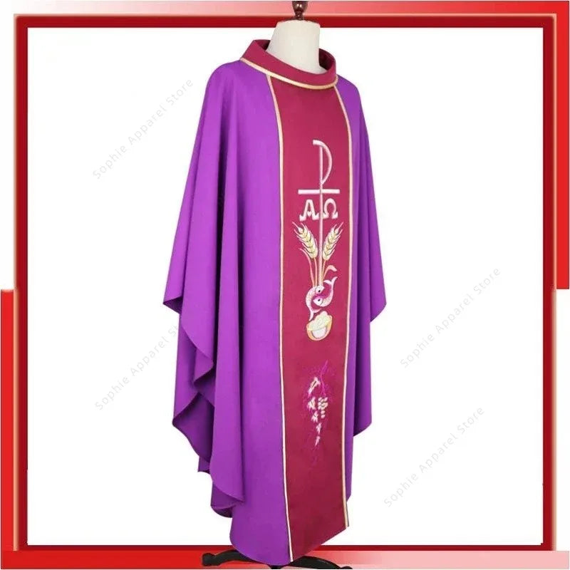 Premium Roman Catholic Chasuble Vestment – Liturgical Priest Mass Gown with Alpha Omega Orphrey