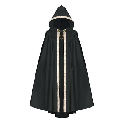 Premium Unisex Medieval Hooded Elven Cloak – Royal Embroidered Velvet Trim Cape with Jeweled Brooch