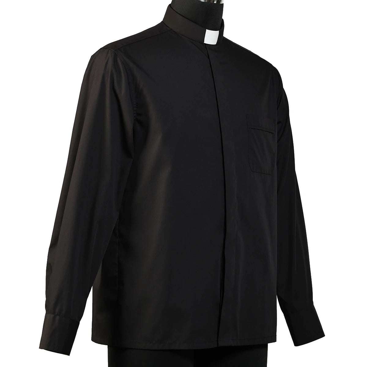 Men's Broadcloth Clergy Tab-Collar Shirt – Classic Long Sleeve Minister Uniform Top