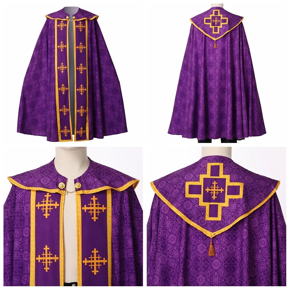 Ecoparty Unisex Medieval Clergy Chasuble Cope – Liturgical Church Vestment Cloak for Ceremonies