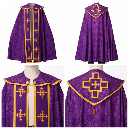 Ecoparty Unisex Medieval Clergy Chasuble Cope – Liturgical Church Vestment Cloak for Ceremonies