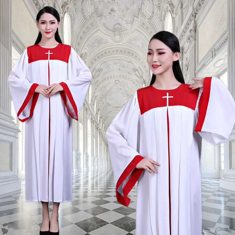 Premium Women's Church Choir Robe – Liturgical Embroidered Cross Gown for Poetry and Worship Classes
