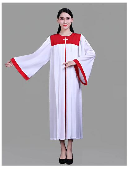 Premium Women's Church Choir Robe – Liturgical Embroidered Cross Gown for Poetry and Worship Classes