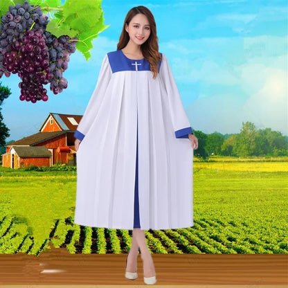 Premium Women's Church Choir Robe – Liturgical Embroidered Cross Gown for Poetry and Worship Classes