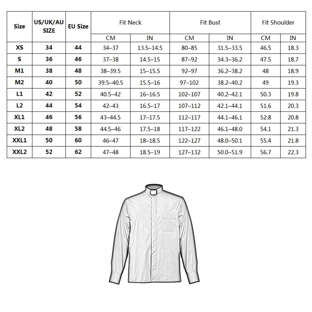 Priest Shirt Men Black Catholic Church Costume Clergy Tab Collar Tops Pastor Shirts