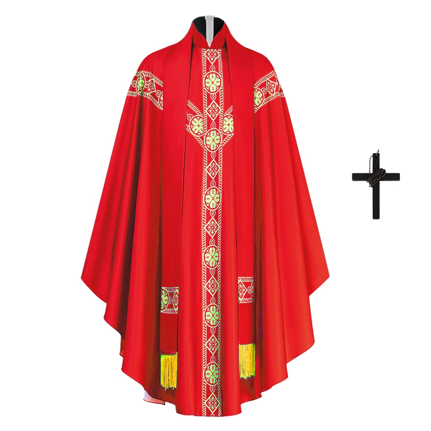 Adult Unisex Clergy Chasuble Vestment Set – Premium Liturgical Priest Gown with Stole and Cross Pendant