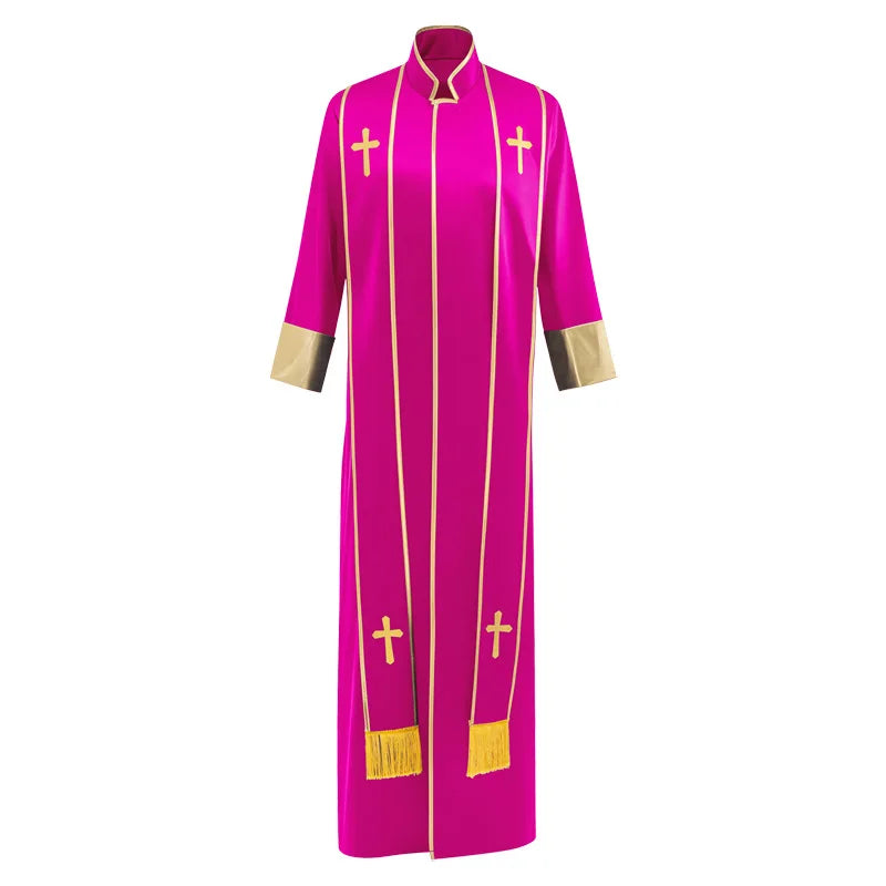 Adult Unisex Clergy Cassock Robe Set – Premium Liturgical Gown with Embroidered Cross Stoles