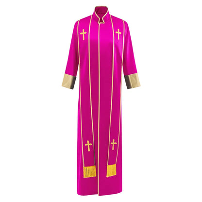Adult Unisex Clergy Cassock Robe Set – Premium Liturgical Gown with Embroidered Cross Stoles