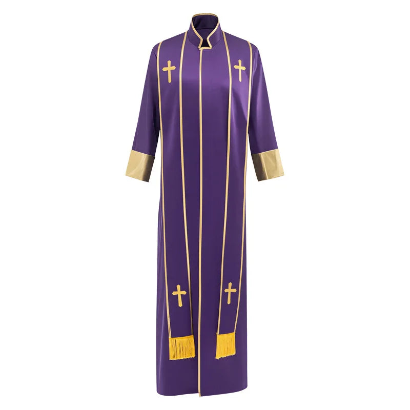 Adult Unisex Clergy Cassock Robe Set – Premium Liturgical Gown with Embroidered Cross Stoles