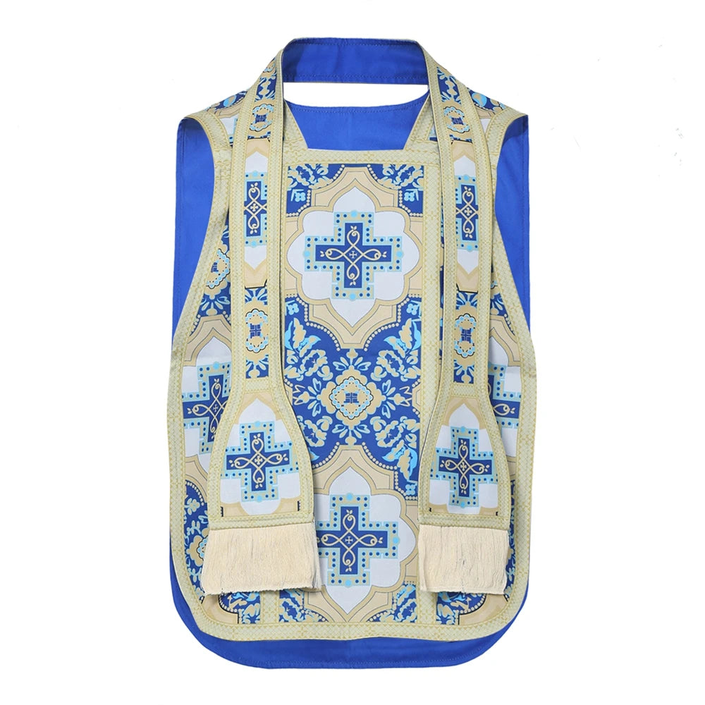 Men's Traditional Roman Catholic Chasuble Vestment – Printed Orphrey Mass Gown with Matching Stole
