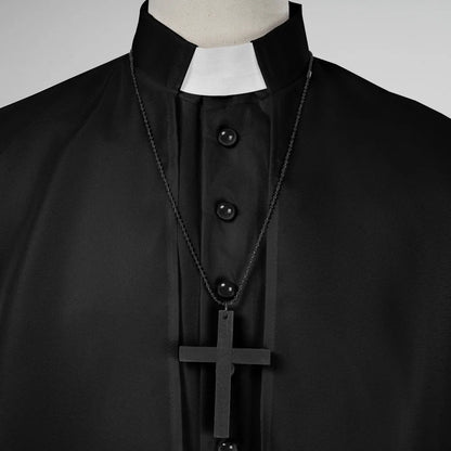 Men's Traditional Roman Catholic Clergy Cassock Robe Set – Complete Liturgical Vestment with Shoulder Cape, Cincture Belt, and Cross Pendant