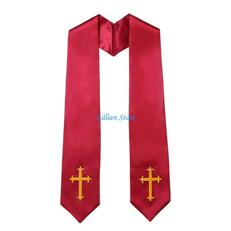 Adult Unisex 72-Inch Liturgical Clergy Stole – Premium Embroidered Cross Ministry Scarf